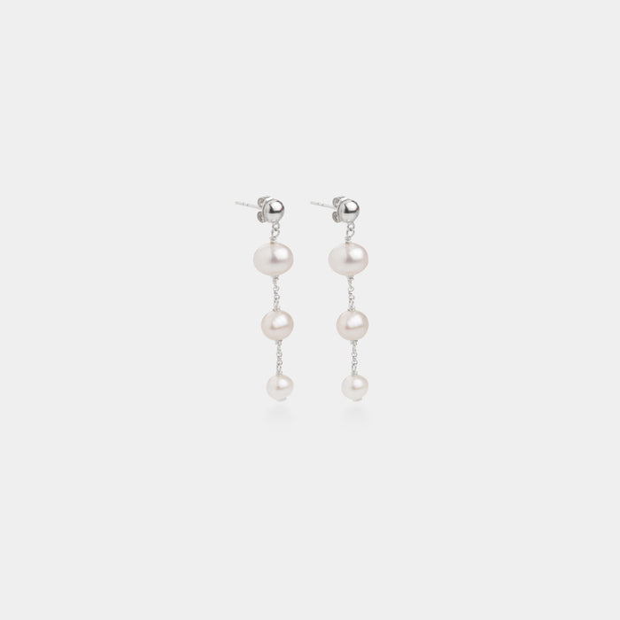 Gaia Pearl Triple Drop Earrings Sterling Silver