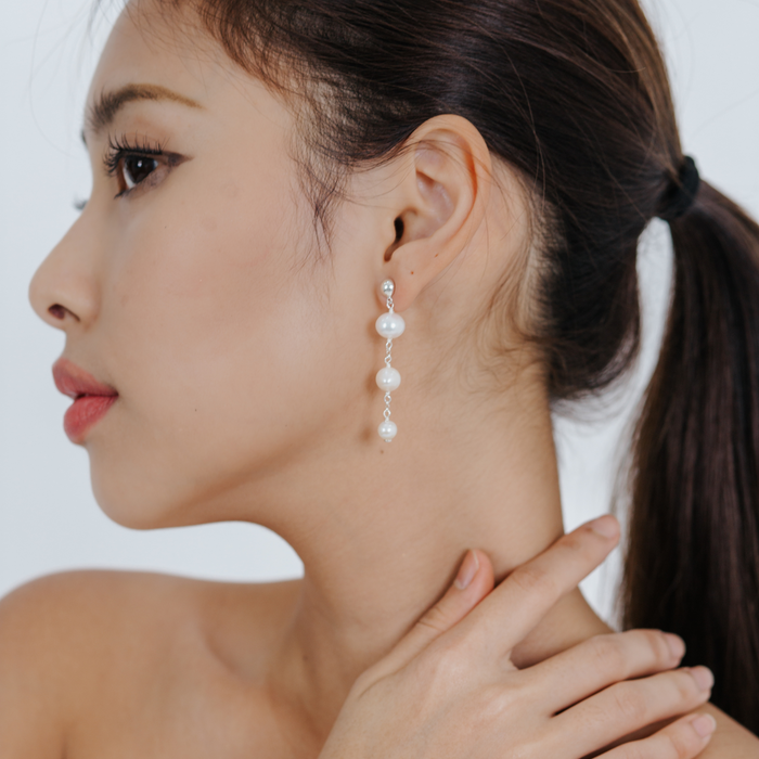 Gaia Pearl Triple Drop Earrings Sterling Silver