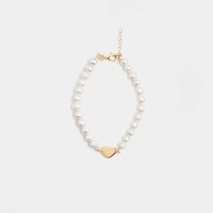 Love Charm Pearl Bracelet Gold Vermeil